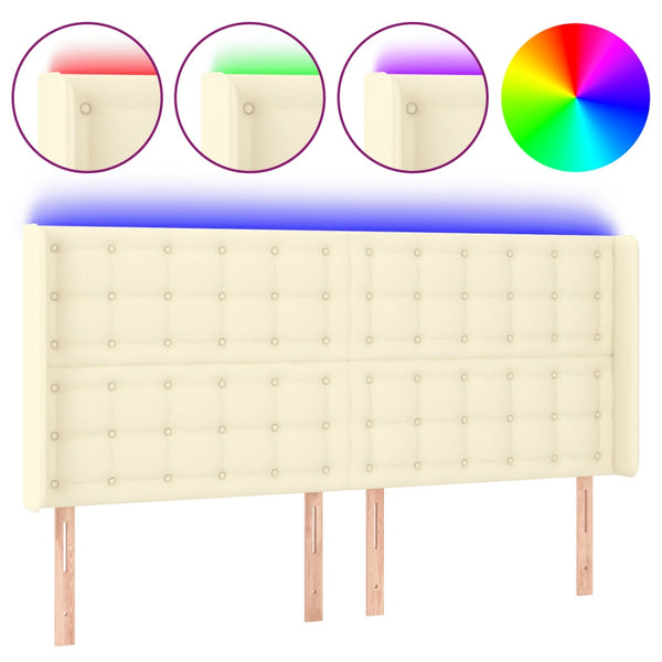 LED Kopfteil Creme 203x16x118/128 cm Kunstleder