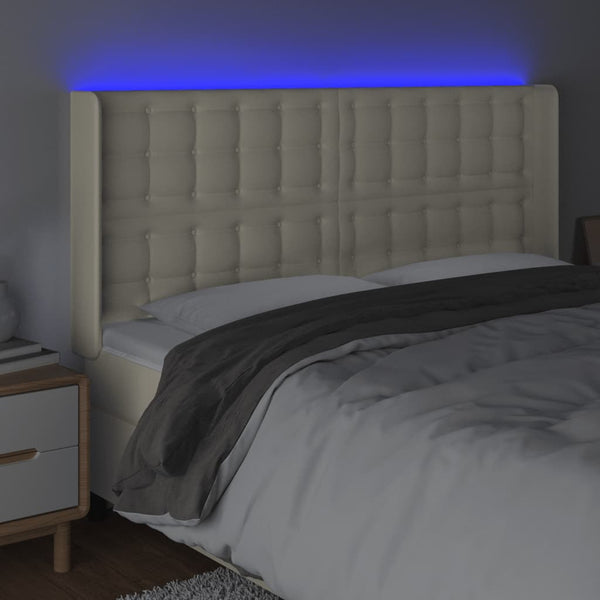 LED Kopfteil Creme 203x16x118/128 cm Kunstleder
