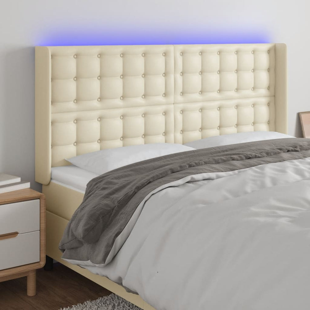 LED Kopfteil Creme 203x16x118/128 cm Kunstleder