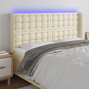 LED Kopfteil Creme 203x16x118/128 cm Kunstleder