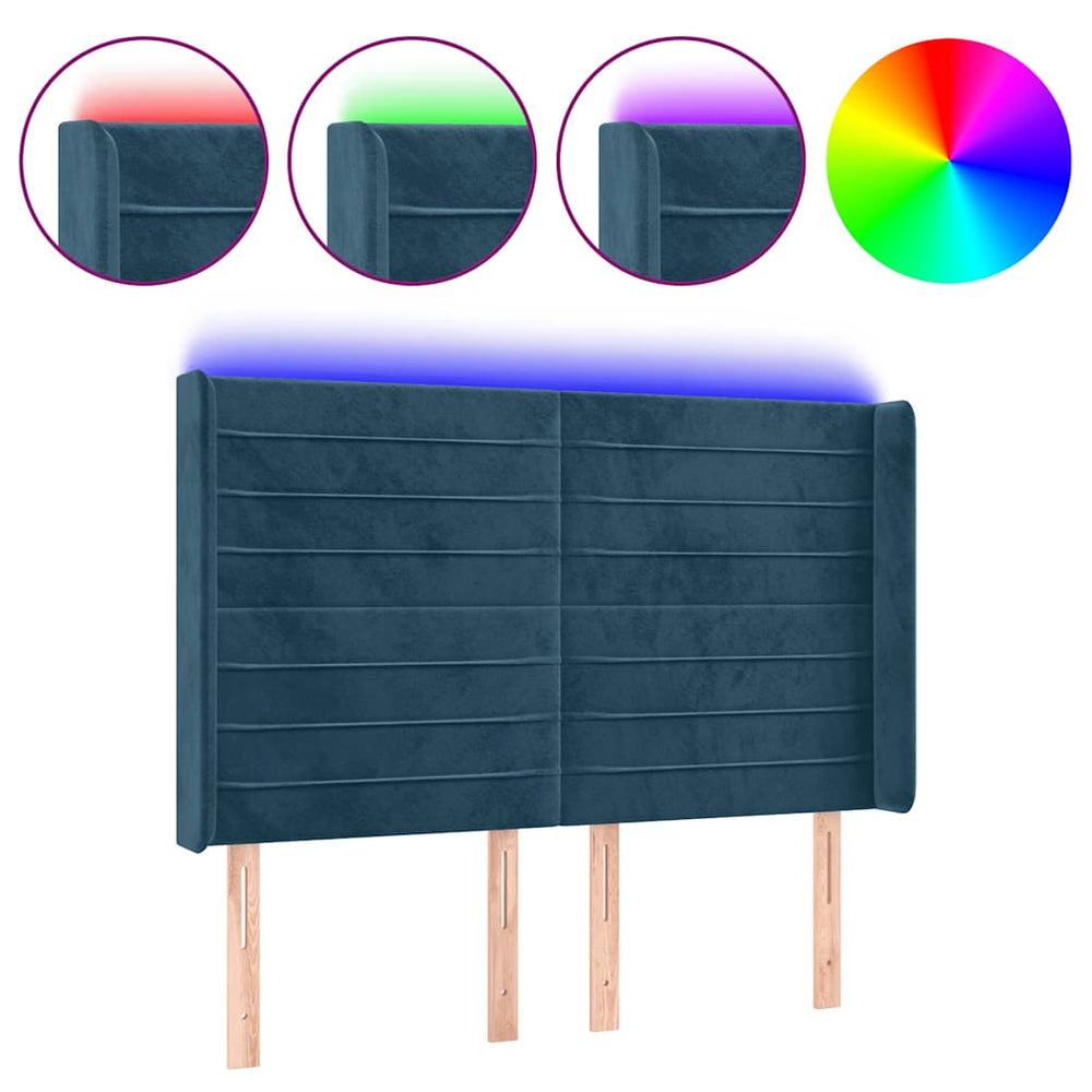 LED Kopfteil Dunkelblau 147x16x118/128 cm Samt