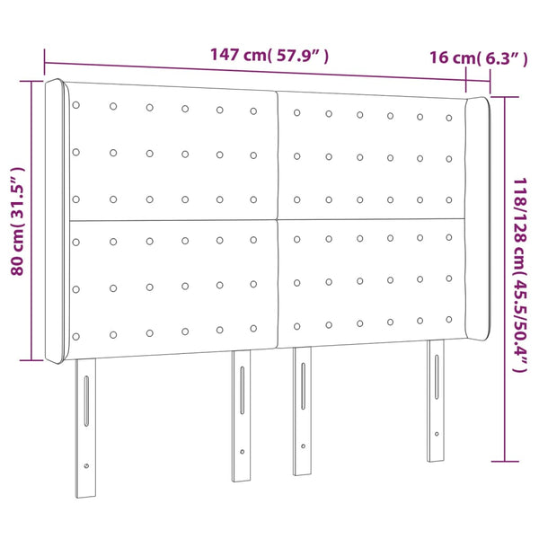 LED Kopfteil Dunkelgrau 147x16x118/128 cm Stoff