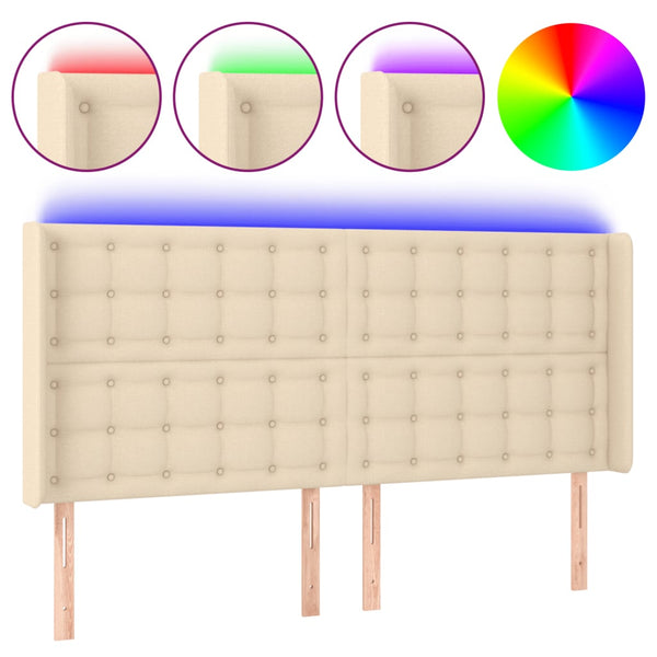 LED Kopfteil Creme 183x16x118/128 cm Stoff