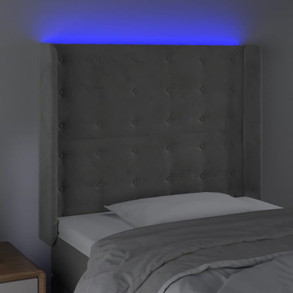 vidaXL Tête de lit LED gris clair 93x16x118/128 cm velours