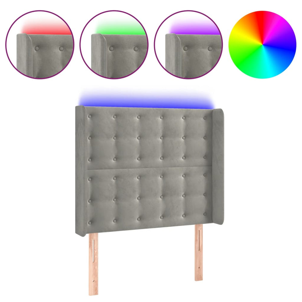 LED Kopfteil Hellgrau 103x16x118/128 cm Samt