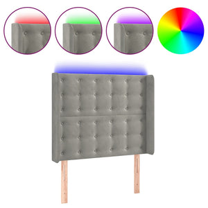 LED Kopfteil Hellgrau 103x16x118/128 cm Samt