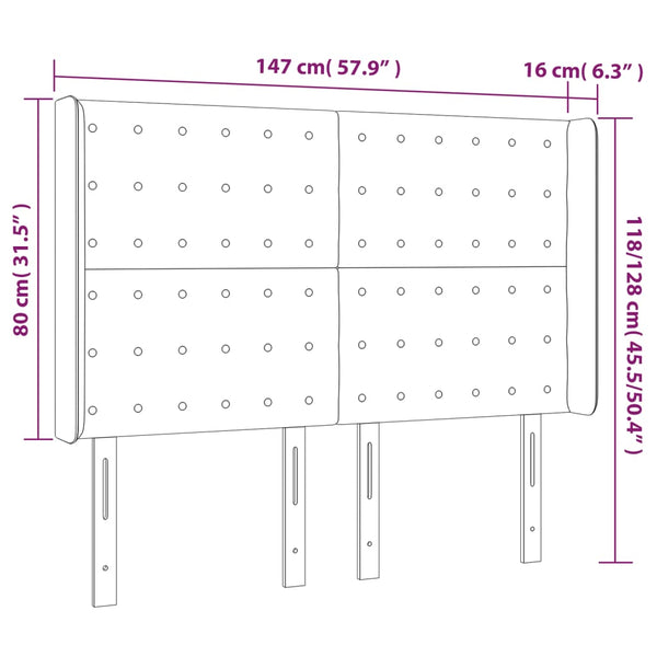 LED Kopfteil Dunkelgrau 147x16x118/128 cm Samt