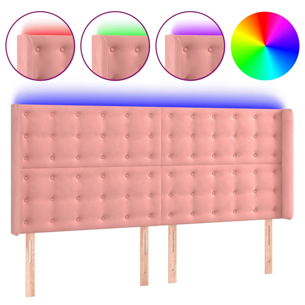 LED Kopfteil Rosa 163x16x118/128 cm Samt