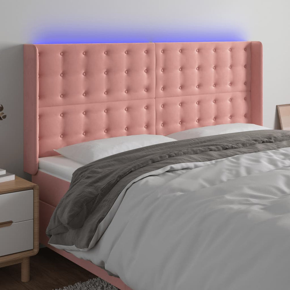 LED Kopfteil Rosa 163x16x118/128 cm Samt