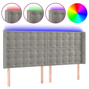 LED Kopfteil Hellgrau 183x16x118/128 cm Samt