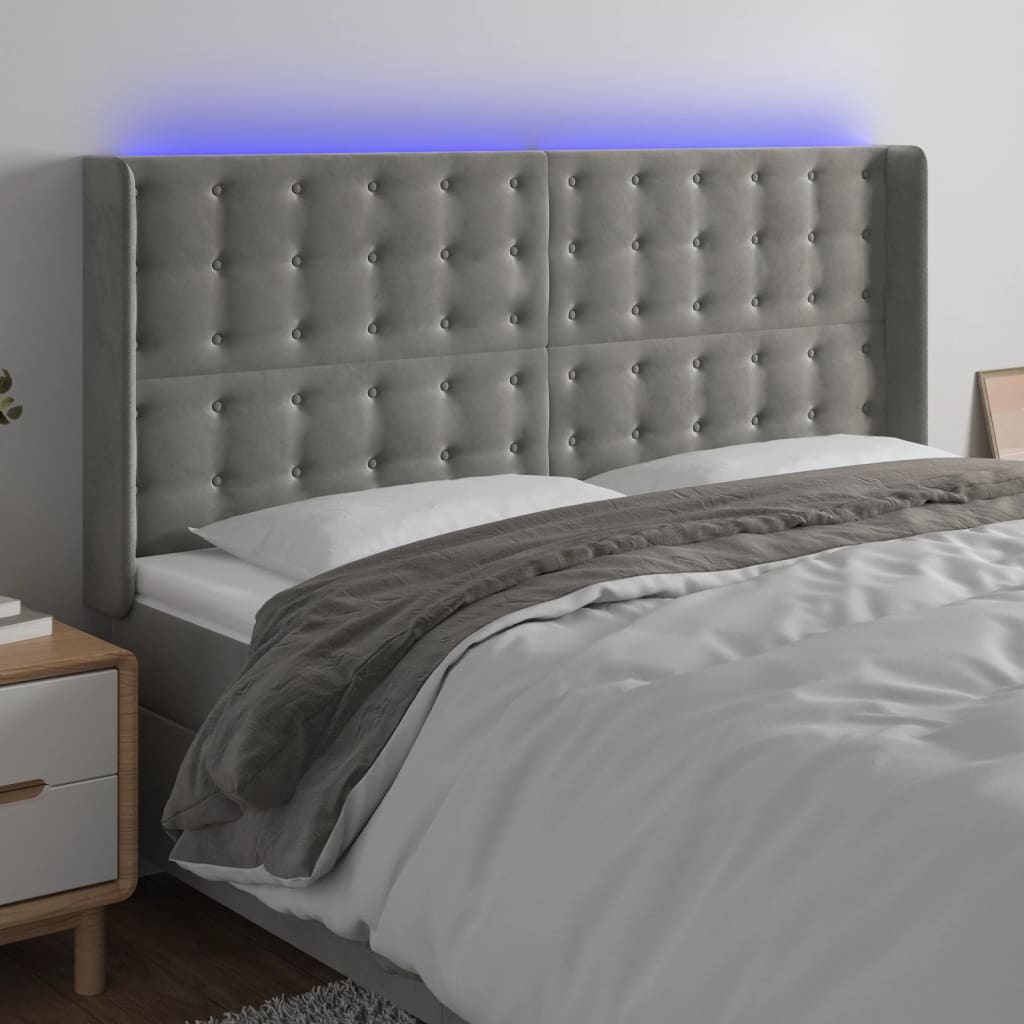 vidaXL Tête de lit à LED gris clair 203x16x118/128 cm Velours