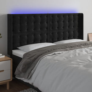 LED Kopfteil Schwarz 203x16x118/128 cm Samt