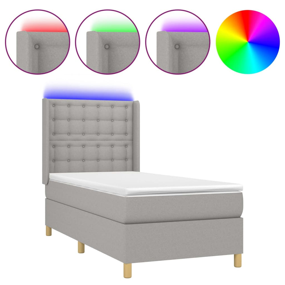 vidaXL Lit tapissier avec matelas et LED Gris clair 80x200 cm Tissu