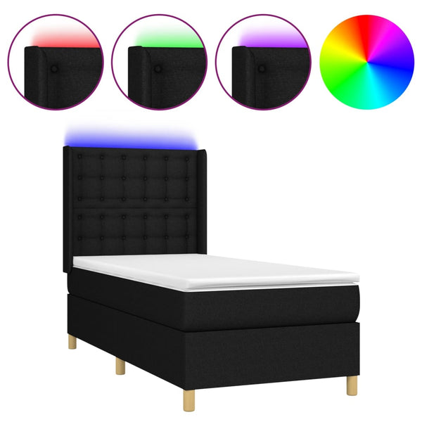 vidaXL Lit coffre avec matelas et LED Noir 80x200 cm Tissu