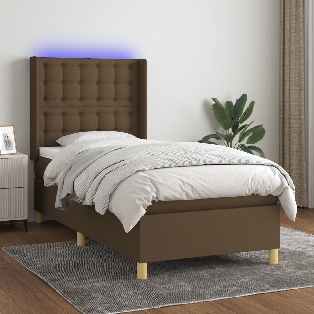 vidaXL Lit coffre avec matelas et LED Marron foncé 80x200 cm Tissu