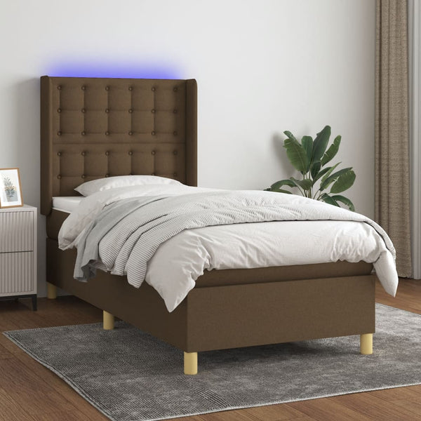 vidaXL Lit coffre avec matelas et LED Marron foncé 80x200 cm Tissu