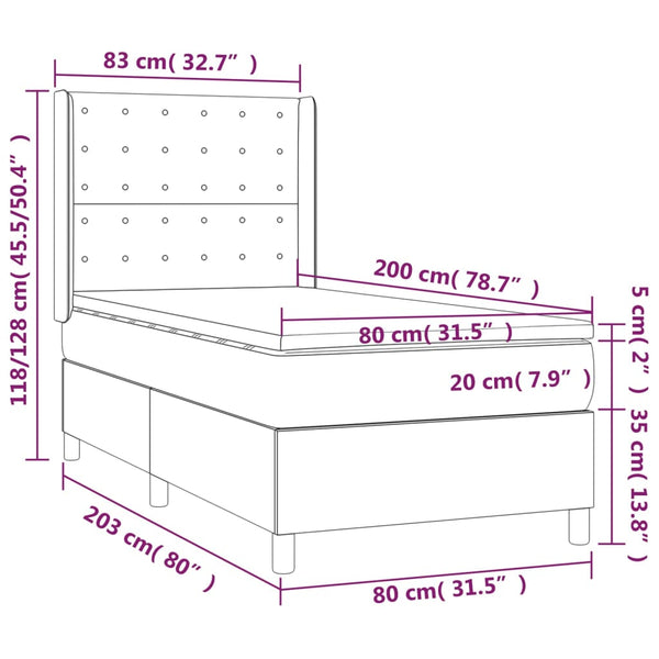 vidaXL Lit boxspring avec matelas et LED taupe 80x200 cm tissu