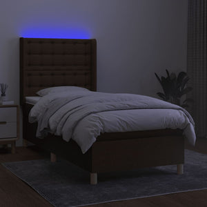 vidaXL Lit coffre avec matelas et LED Marron foncé 90x190 cm Tissu
