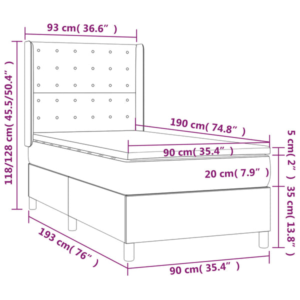 vidaXL Lit coffre avec matelas et LED Marron foncé 90x190 cm Tissu