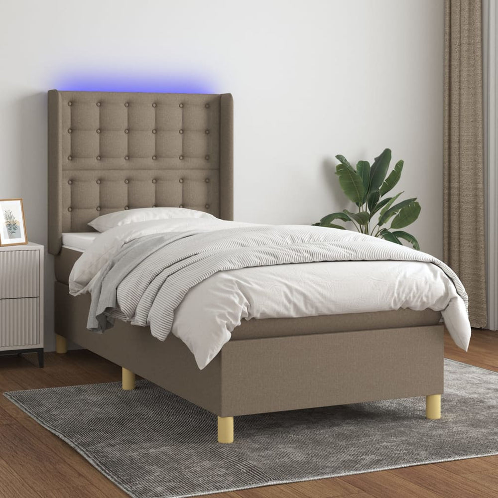 vidaXL Lit tapissier avec matelas et LED taupe 90x190 cm tissu