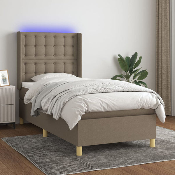 vidaXL Lit tapissier avec matelas et LED taupe 90x190 cm tissu