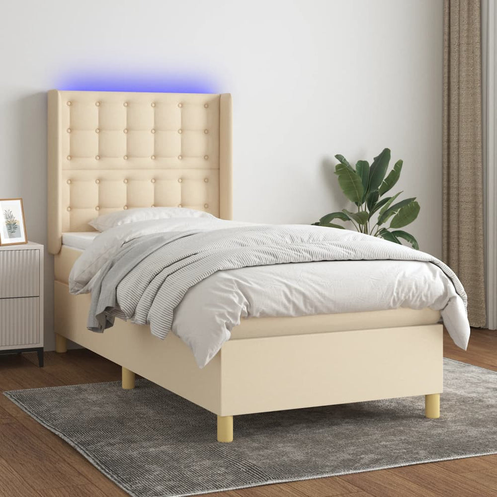 vidaXL Lit tapissier avec matelas et LED Crème 90x190 cm Tissu