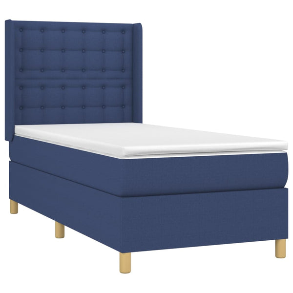 vidaXL Lit tapissier avec matelas et LED bleu 90x190 cm Tissu