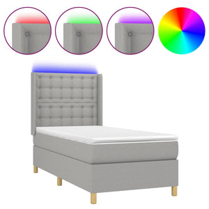 vidaXL Lit boxspring avec matelas et LED Gris clair 90x200 cm Tissu
