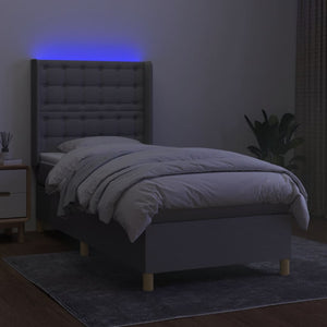 vidaXL Lit boxspring avec matelas et LED Gris clair 90x200 cm Tissu