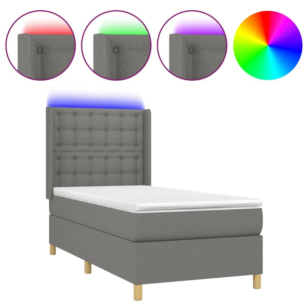 vidaXL Lit coffre avec matelas et LED Gris foncé 90x200 cm Tissu