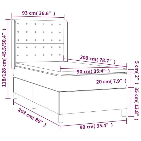 vidaXL Lit coffre avec matelas et LED Marron foncé 90x200 cm Tissu