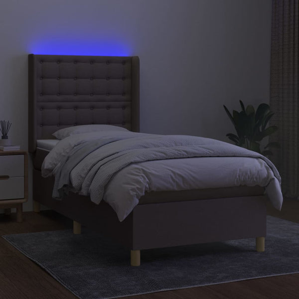 vidaXL Box Spring Bed with Mattress & LED Taupe 90x200 cm Fabric