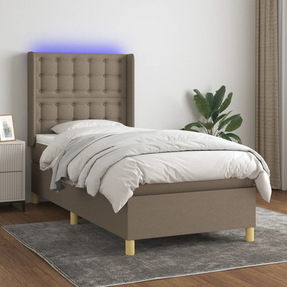 vidaXL Lit continental avec matelas et LED taupe 90x200 cm tissu