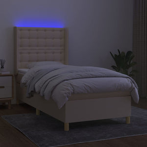 vidaXL Lit tapissier avec matelas et LED Crème 90x200 cm Tissu