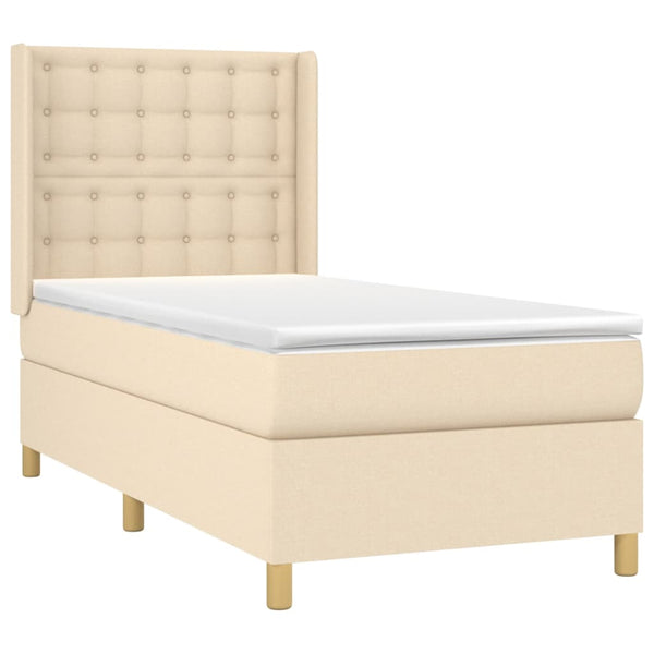 vidaXL Lit tapissier avec matelas et LED Crème 90x200 cm Tissu