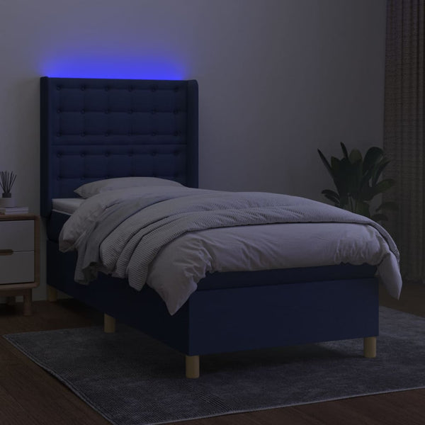 vidaXL Lit tapissier avec matelas et LED bleu 90x200 cm Tissu