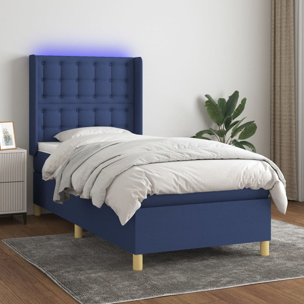 vidaXL Lit tapissier avec matelas et LED bleu 90x200 cm Tissu