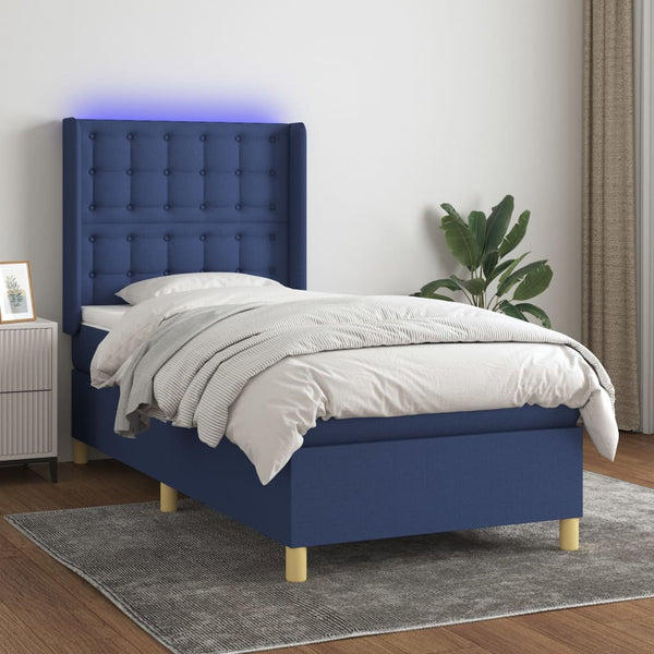 vidaXL Lit tapissier avec matelas et LED bleu 90x200 cm Tissu