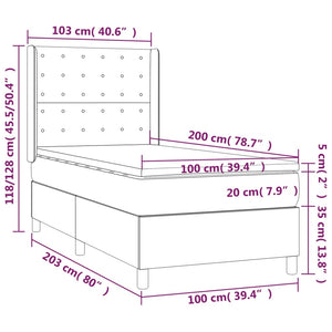 vidaXL Lit coffre avec matelas et LED Gris clair 100x200 cm Tissu