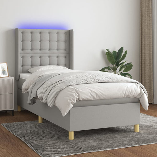 vidaXL Lit coffre avec matelas et LED Gris clair 100x200 cm Tissu