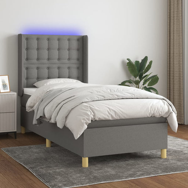 vidaXL Lit coffre avec matelas et LED gris foncé 100x200 cm Tissu