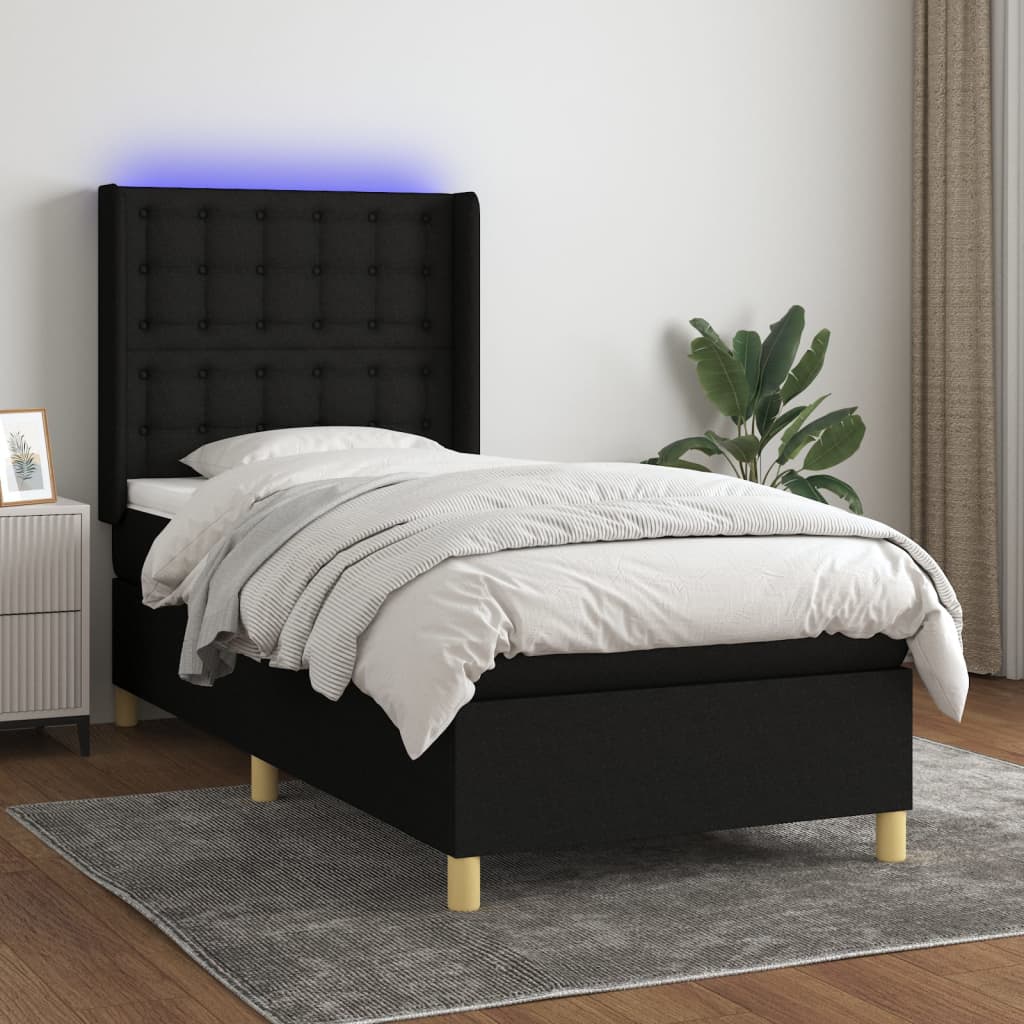 vidaXL Lit tapissier avec matelas et LED Noir 100x200 cm Tissu