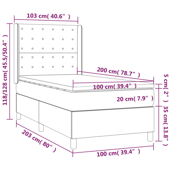 vidaXL Lit tapissier avec matelas et LED Marron foncé 100x200 cm Tissu