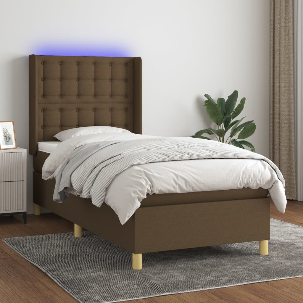 vidaXL Lit tapissier avec matelas et LED Marron foncé 100x200 cm Tissu