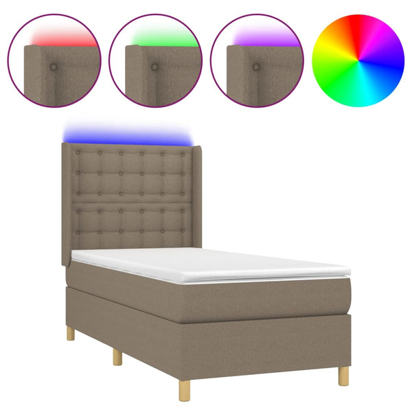 vidaXL Lit coffre avec matelas et LED taupe 100x200 cm tissu