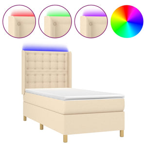 vidaXL Lit tapissier avec matelas et LED Crème 100x200 cm Tissu