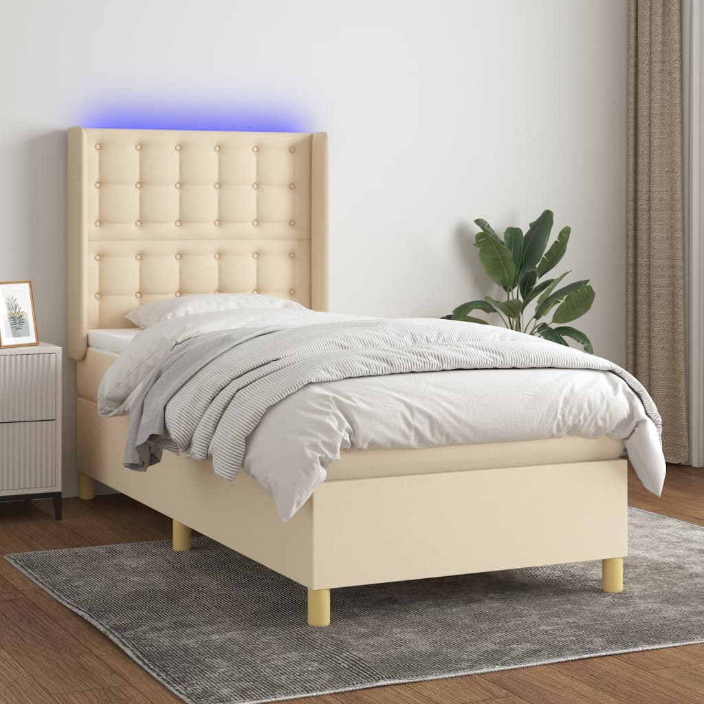 vidaXL Lit tapissier avec matelas et LED Crème 100x200 cm Tissu