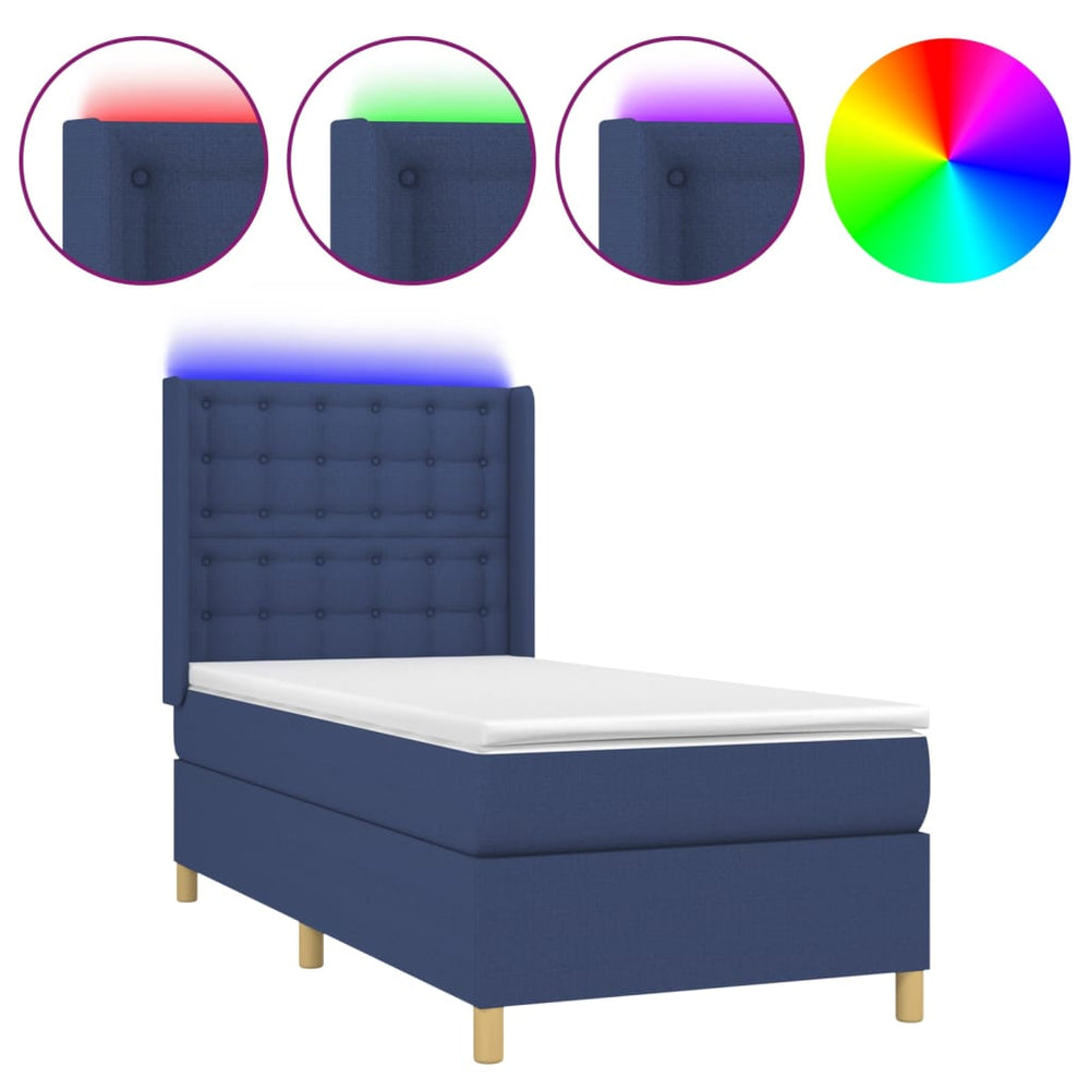 vidaXL Lit coffre avec matelas et LED bleu 100x200 cm Tissu