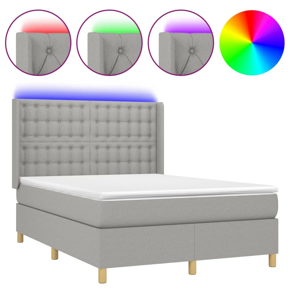 vidaXL Lit coffre avec matelas et LED Gris clair 140x190 cm Tissu