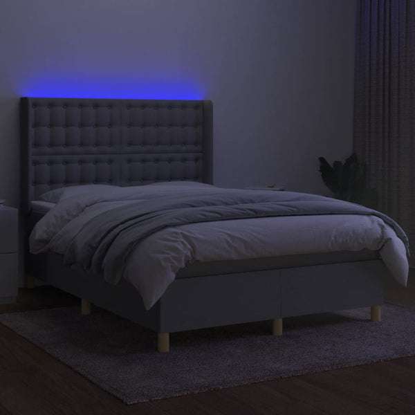 vidaXL Lit coffre avec matelas et LED Gris clair 140x190 cm Tissu